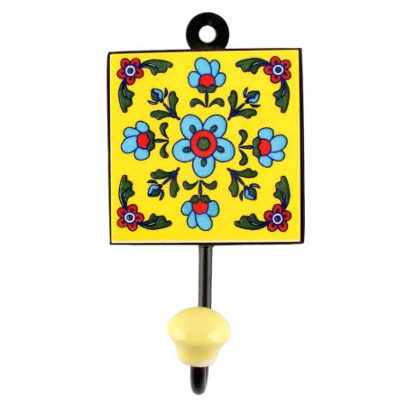 Turquoise Tiny Flower Ceramic Tile Wall Hook Online